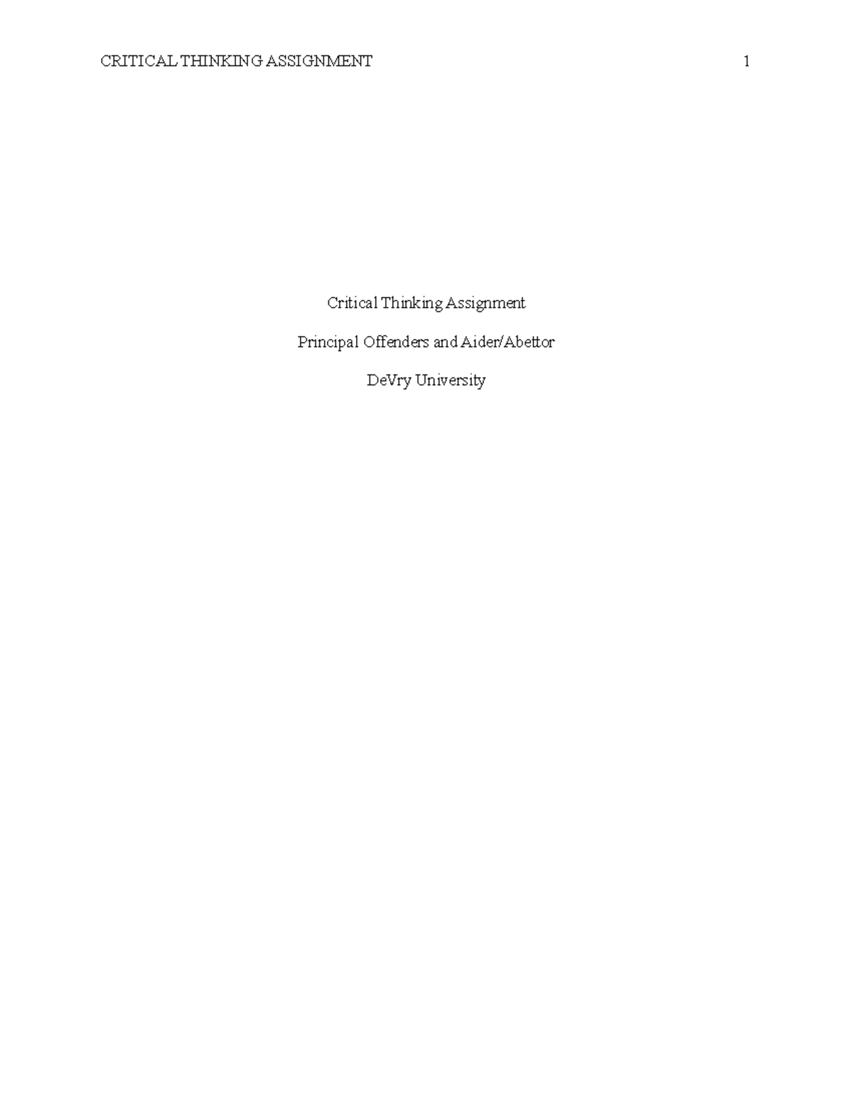 Week 2 Critical Thinking Assignment - Critical Thinking Assignment ...
