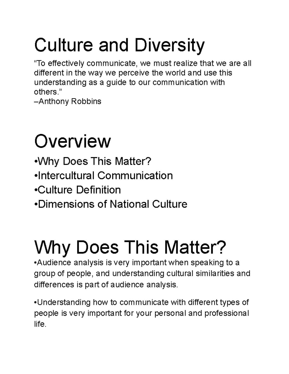 Culture and Diversity - Culture and Diversity “To effectively ...