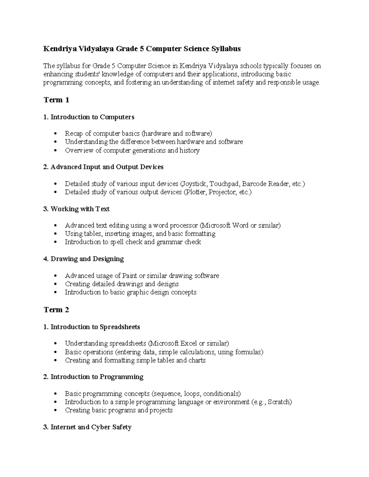 Grade 5 lesson plan Kendriya Vidyalaya Grade 5 Computer Science