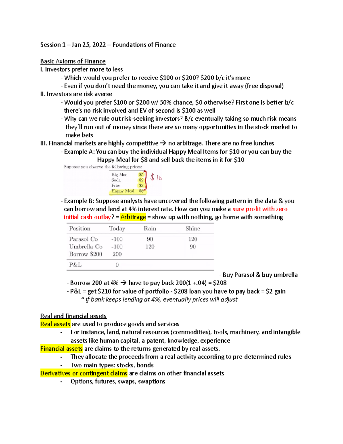 Foundations of Finance Notes Sessions 1 & 2 Session 1 Jan 25, 2022