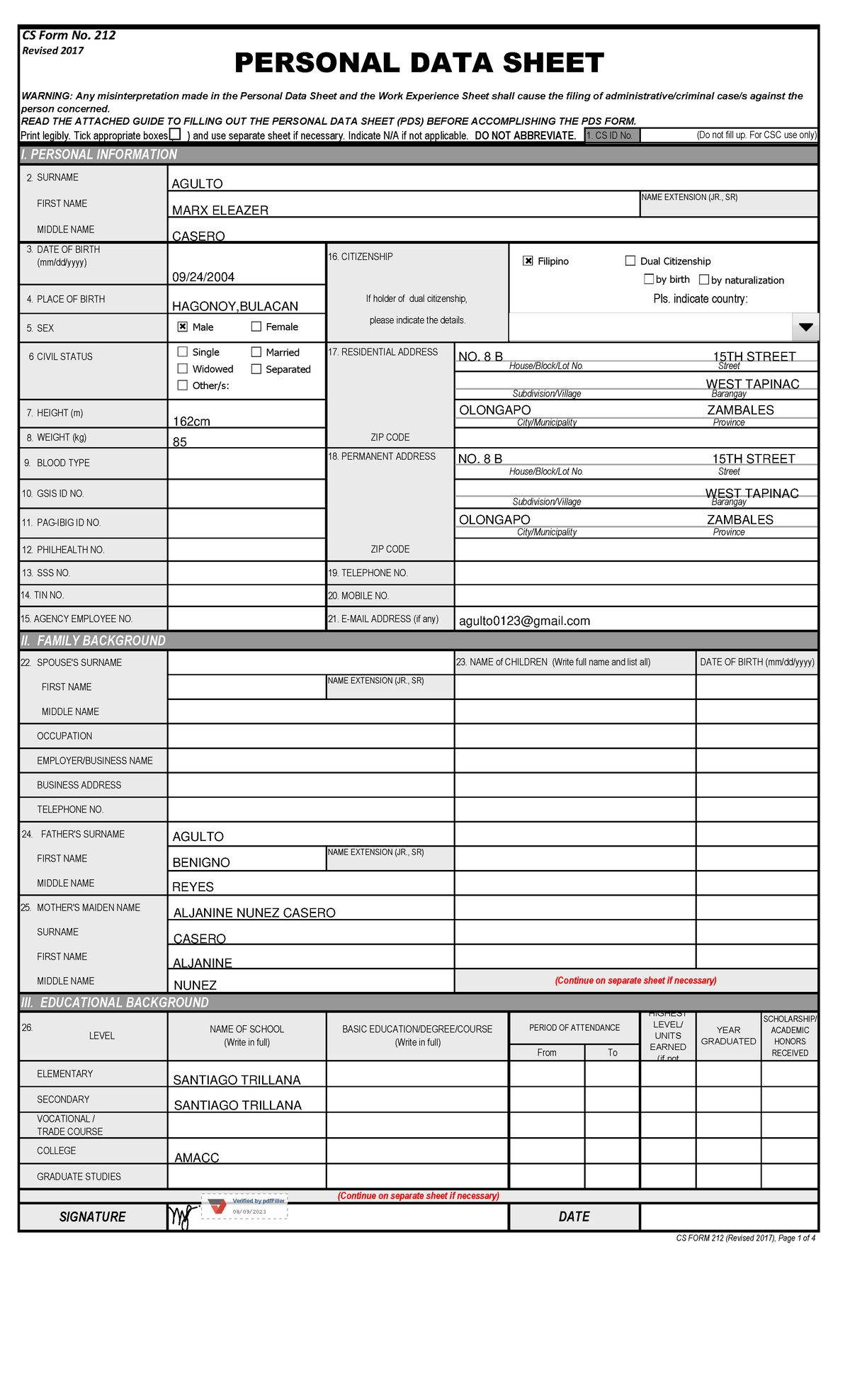 Csc Form 212 Revised 2017 Editable Print Legibly Tick Appropriate   Thumb 1200 1976 