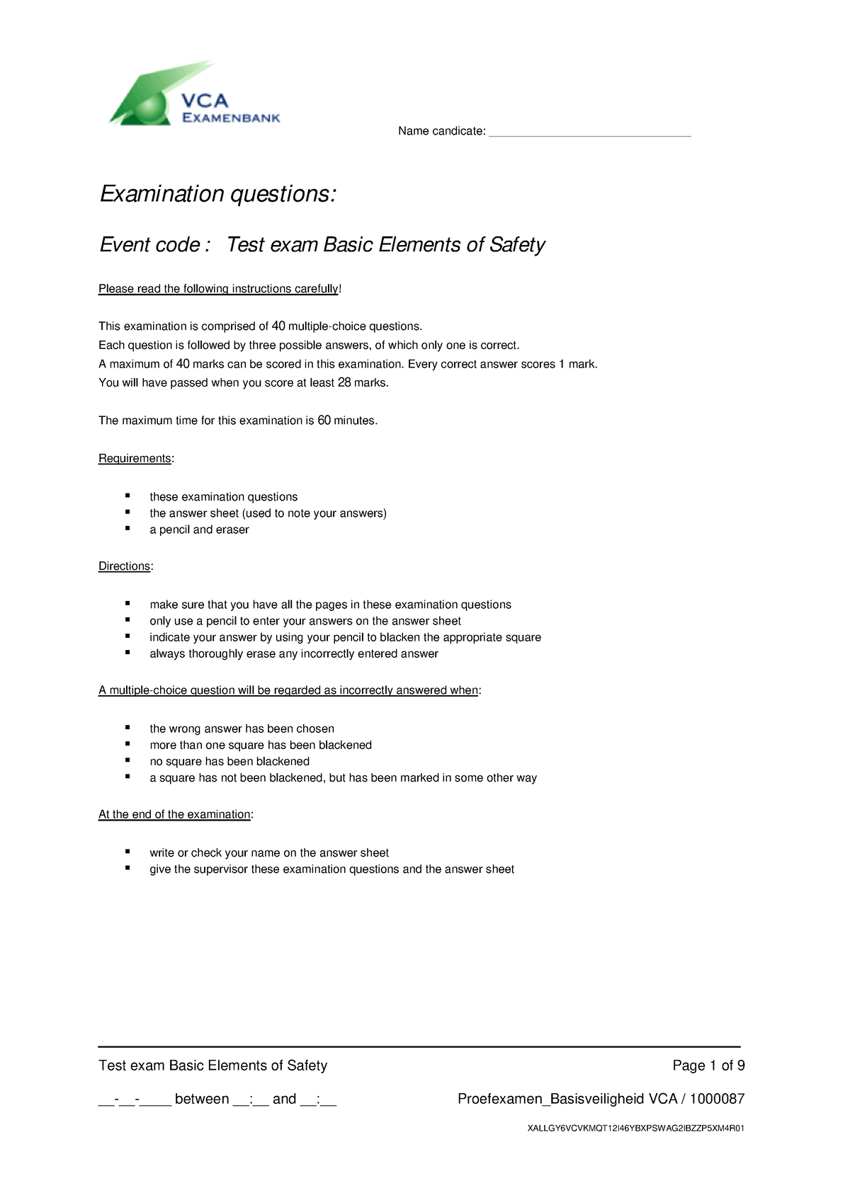 Exam Questions - Test Exam Basic Elements Of Safety Page 1 Of 9 ...