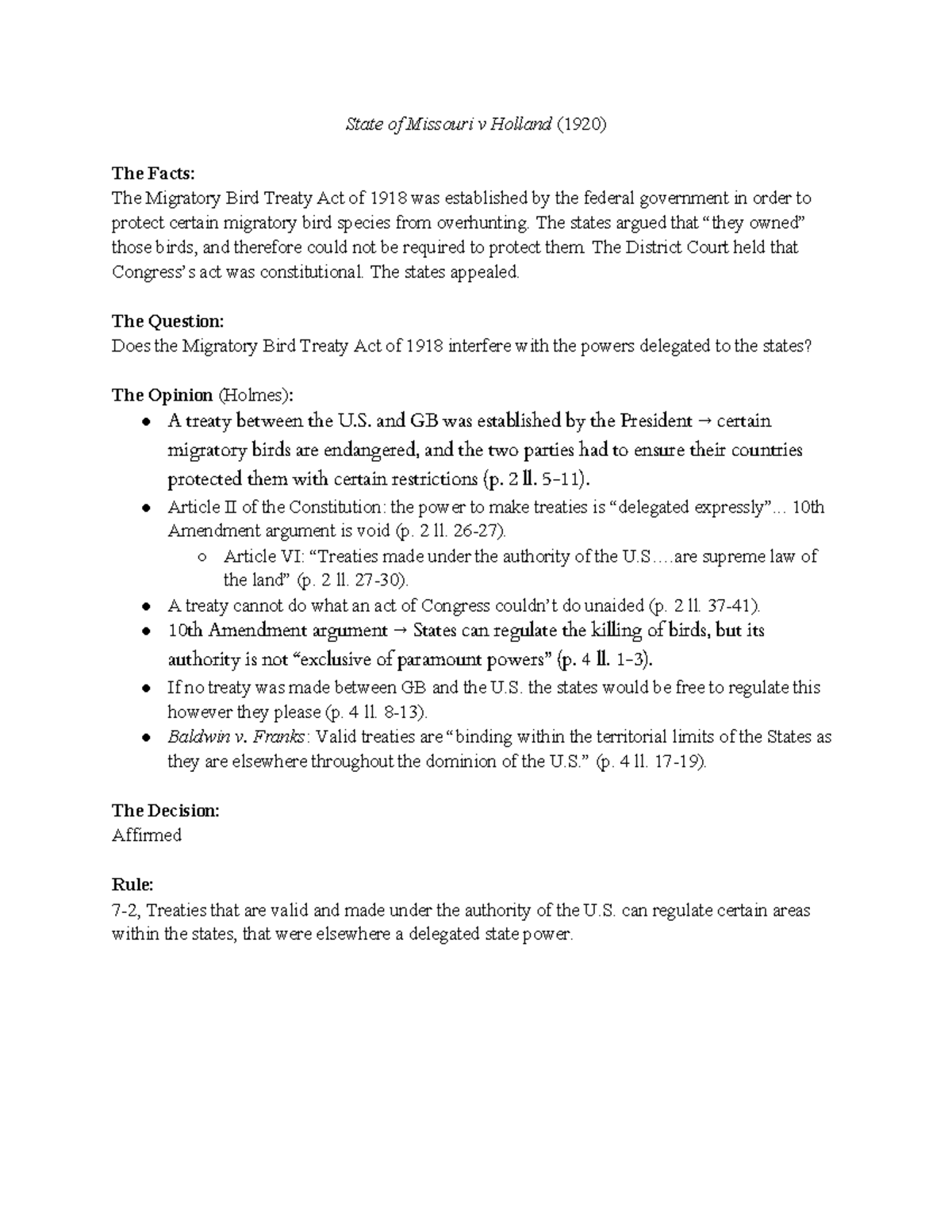 State of Missouri v Holland Brief State of Missouri v Holland (1920