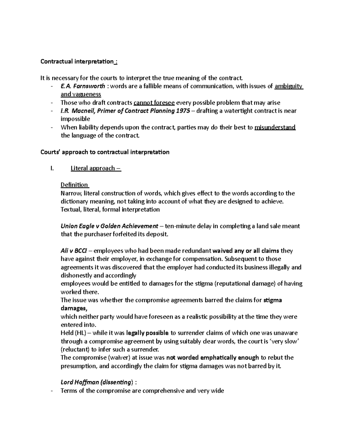 Material for CI essay Contractual interpretation It is necessary