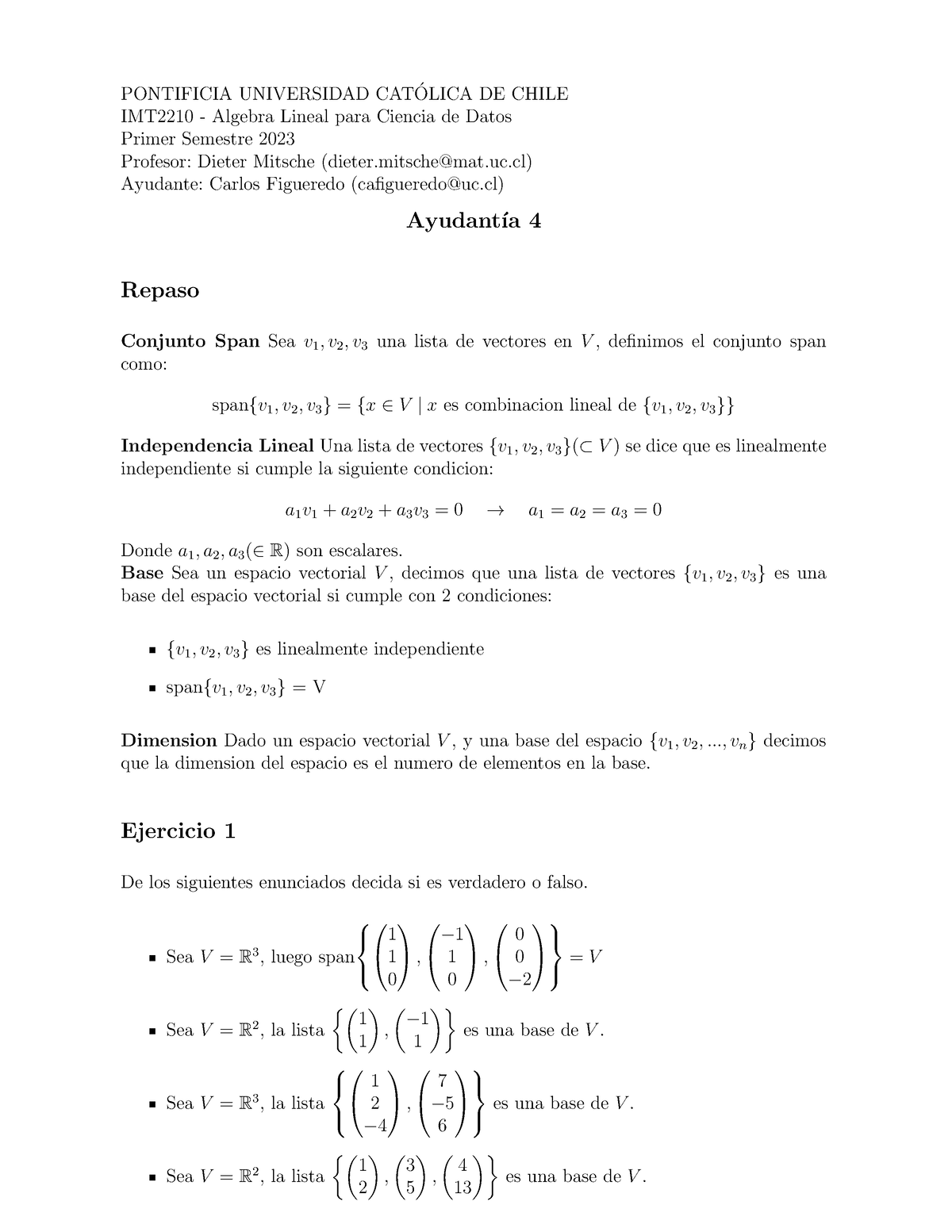 Ayudantia 4 - PONTIFICIA UNIVERSIDAD CAT ́OLICA DE CHILE IMT2210 ...