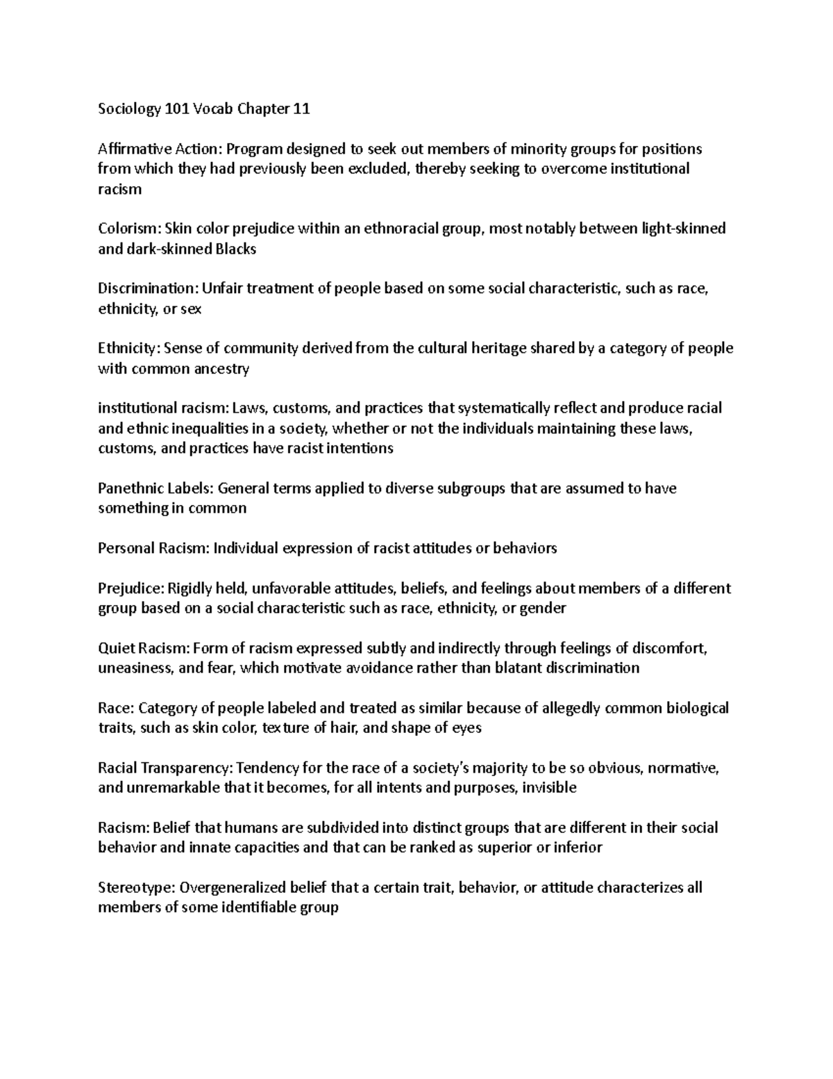 Sociology 101 Vocab Chapter 11 - Sociology 101 Vocab Chapter 11 ...