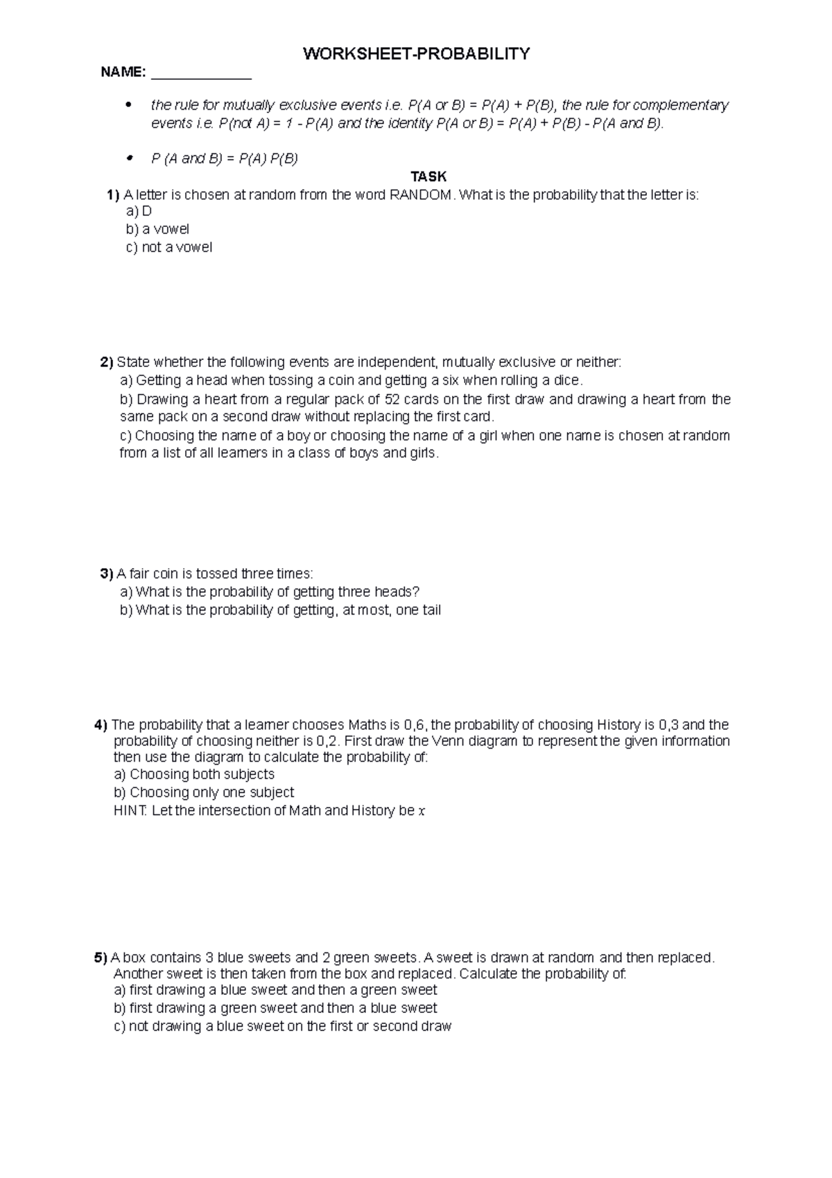 @Worksheet 1-Probability - NAME: _____________ WORKSHEET-PROBABILITY ...