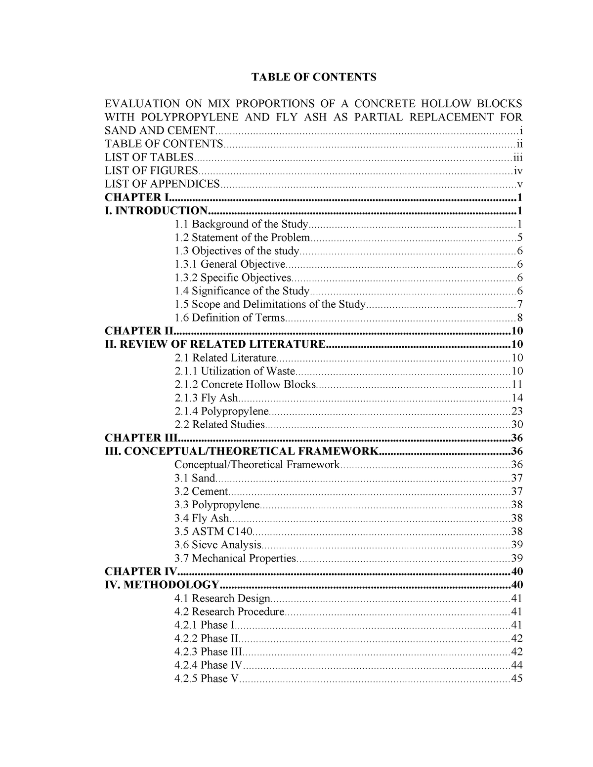 Table-OF- Contents - Format - TABLE OF CONTENTS EVALUATION ON MIX ...