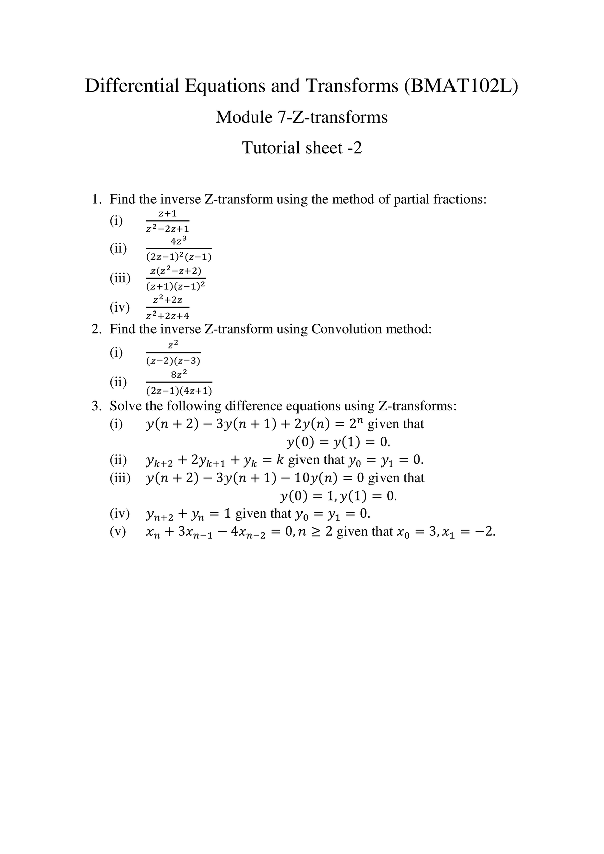 B MAT102 L Module 7 Tutorial Sheet 2 - Differential Equations And ...