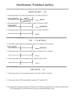 Stoichiometry Worksheet - Chemistry 51 1 Stoichiometry Calculation ...