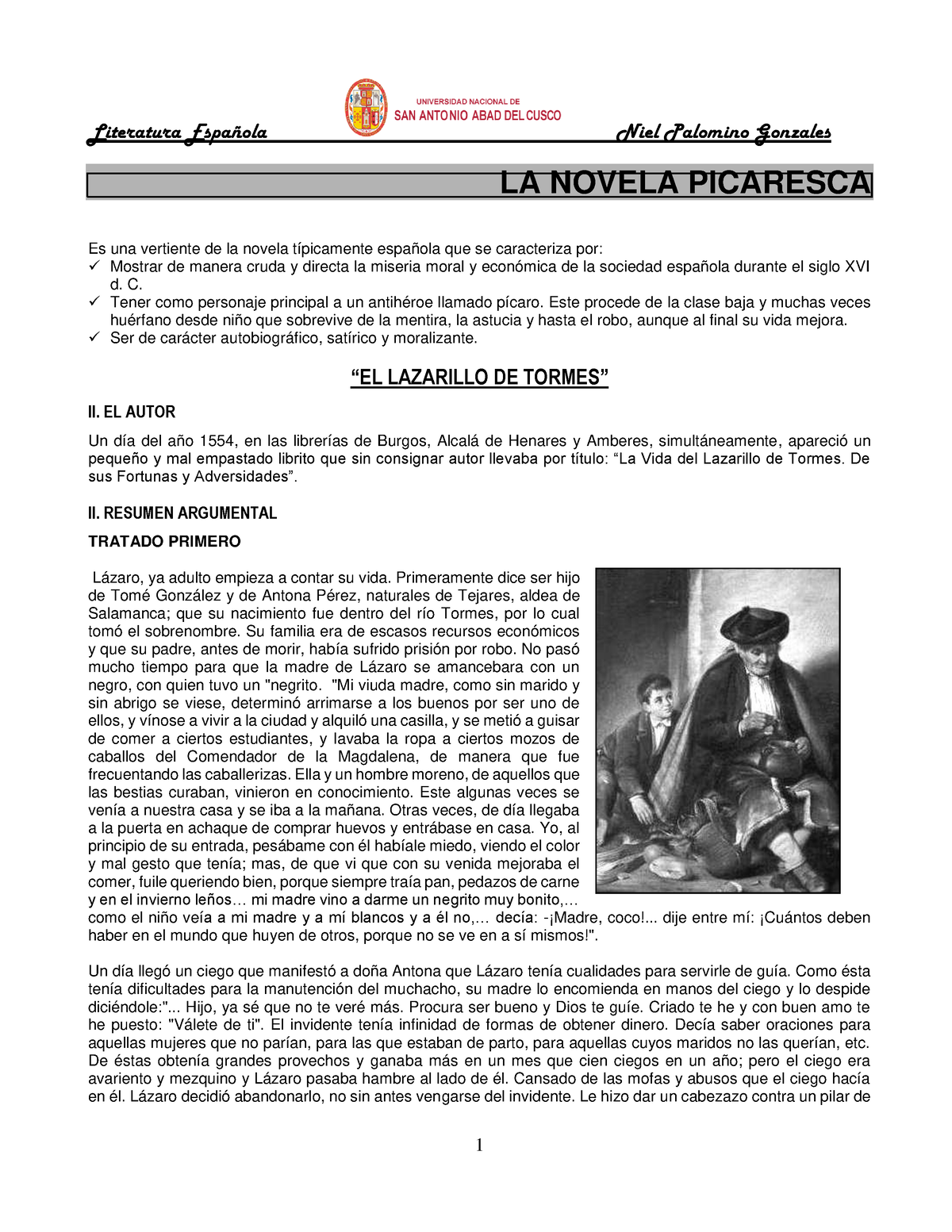 LA Novela Picaresca - Notas Del Docente - LA NOVELA PICARESCA Es Una ...