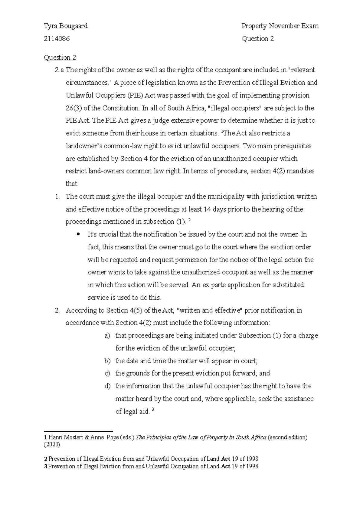 question 2 exam Tyra Bougaard Property November Exam 2114086 Question 2 Question 2 2 The