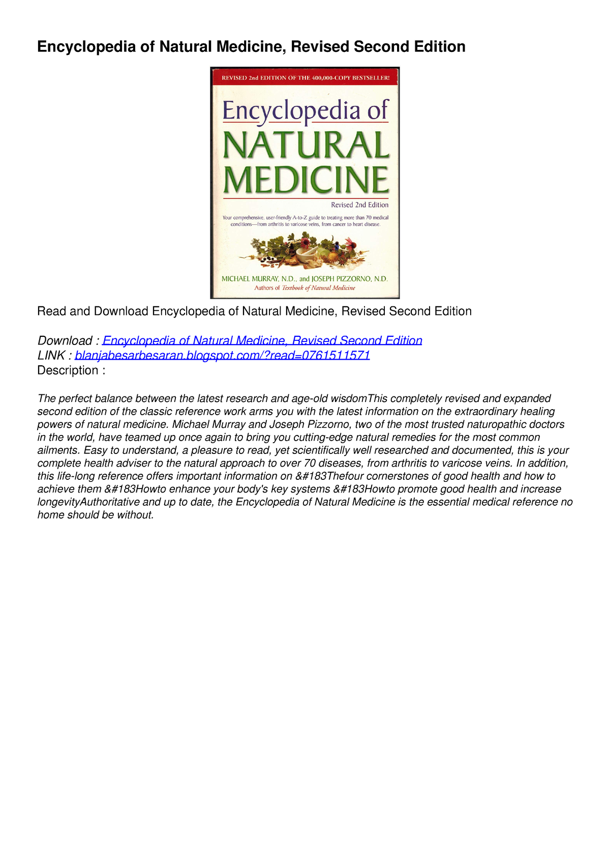 (PDF/DOWNLOAD) Encyclopedia of Natural Medicine, Revised Second Edition ...