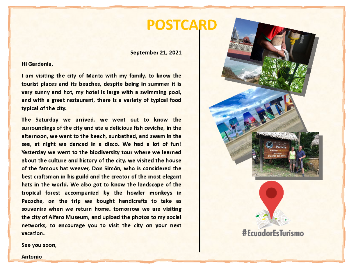 POSTAL OF MY VACATIONS Ingles VI UG Studocu