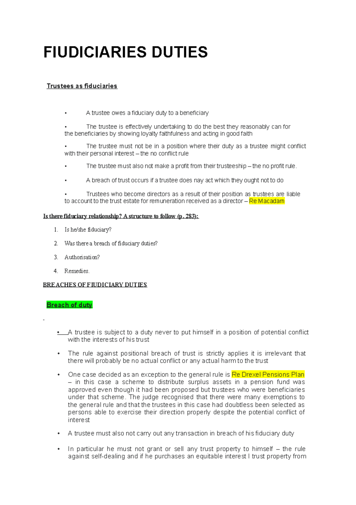 Fiudiciaries Duties - FIUDICIARIES DUTIES Trustees As Fiduciaries • A ...