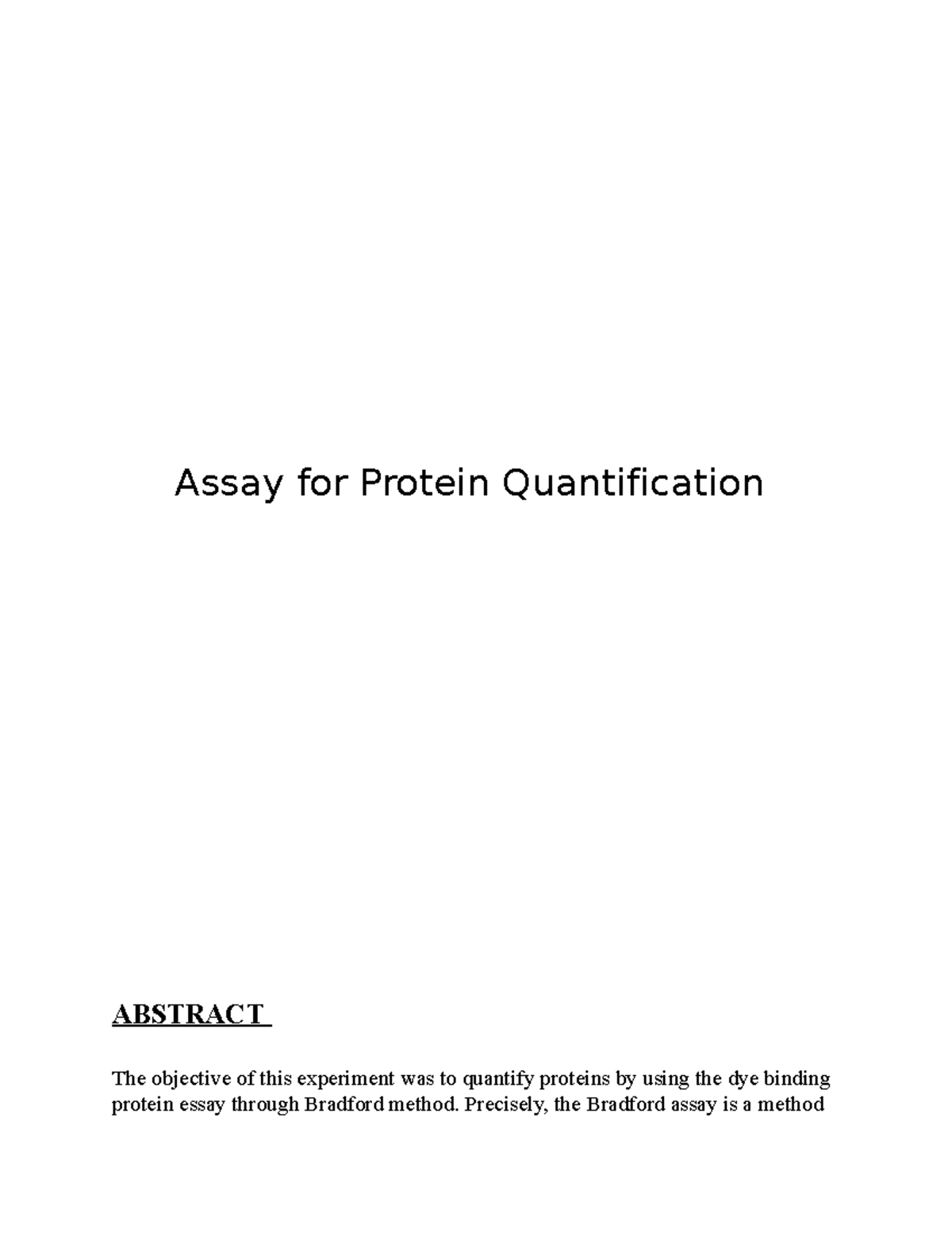 material for classs - Assay for Protein Quantification ABSTRACT The ...
