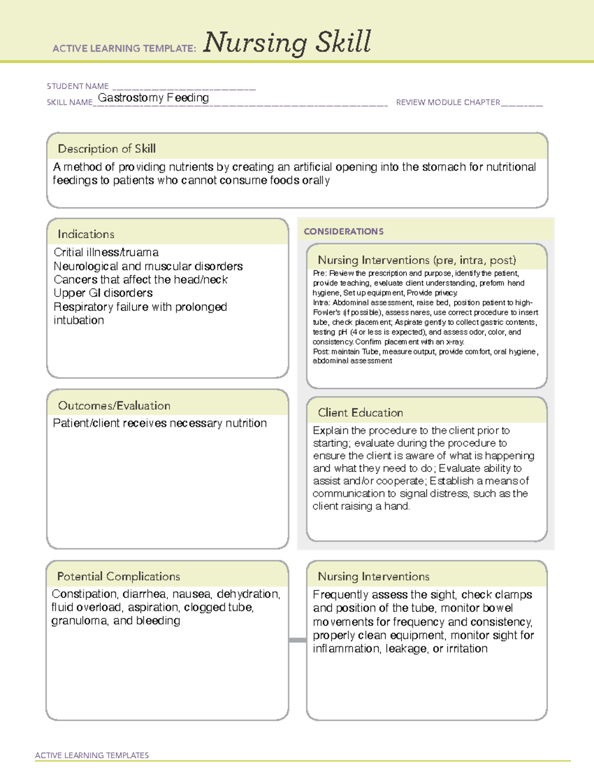 Gastrostomy Feeding - ACTIVE LEARNING TEMPLATES Nursing Skill STUDENT ...