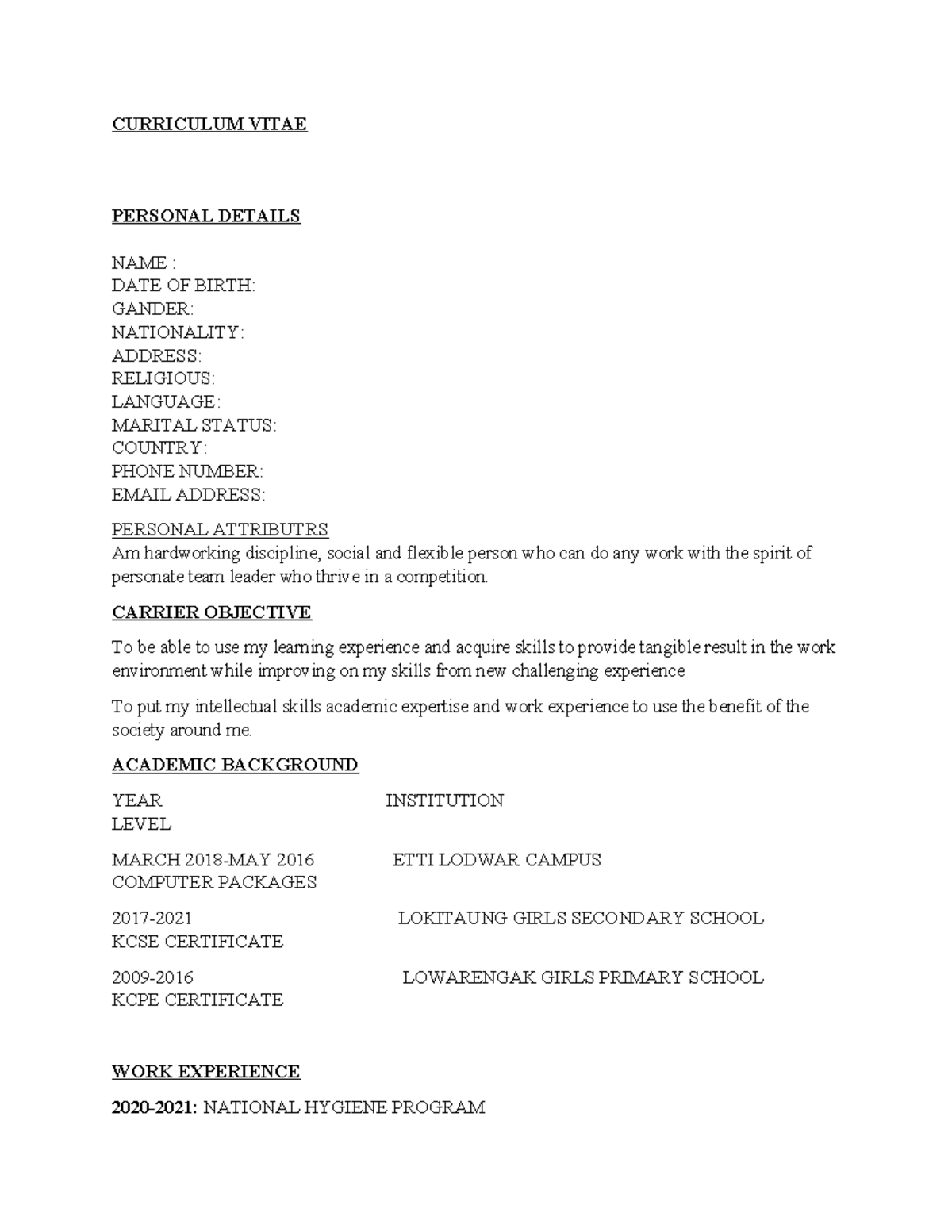 Curriculum Vitae - Summary teaching methods - CURRICULUM VITAE PERSONAL ...