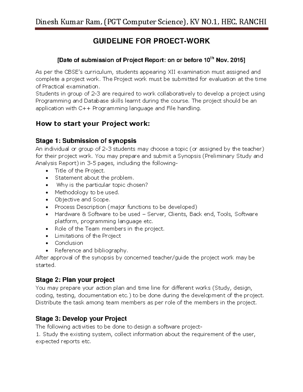 Guidelines for project - GUIDELINE FOR PROECT-WORK [Date of submission ...