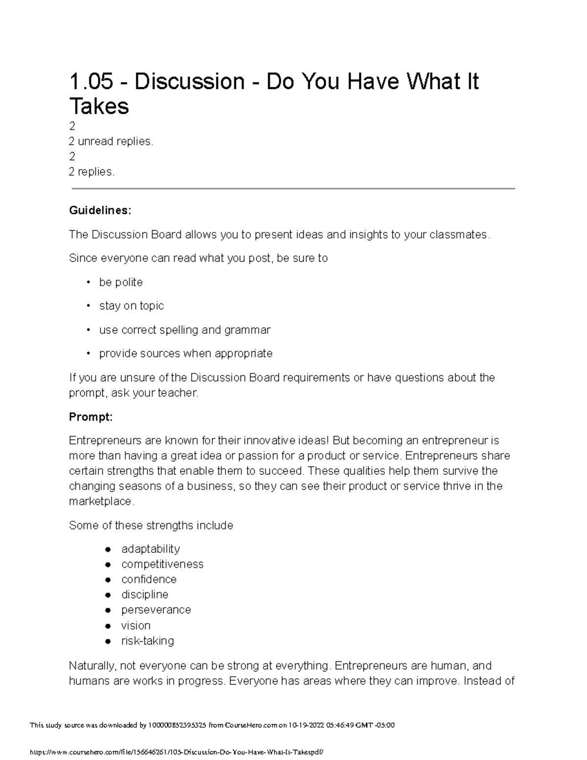 1 - coursework assignment - 1 - Discussion - Do You Have What It Takes ...