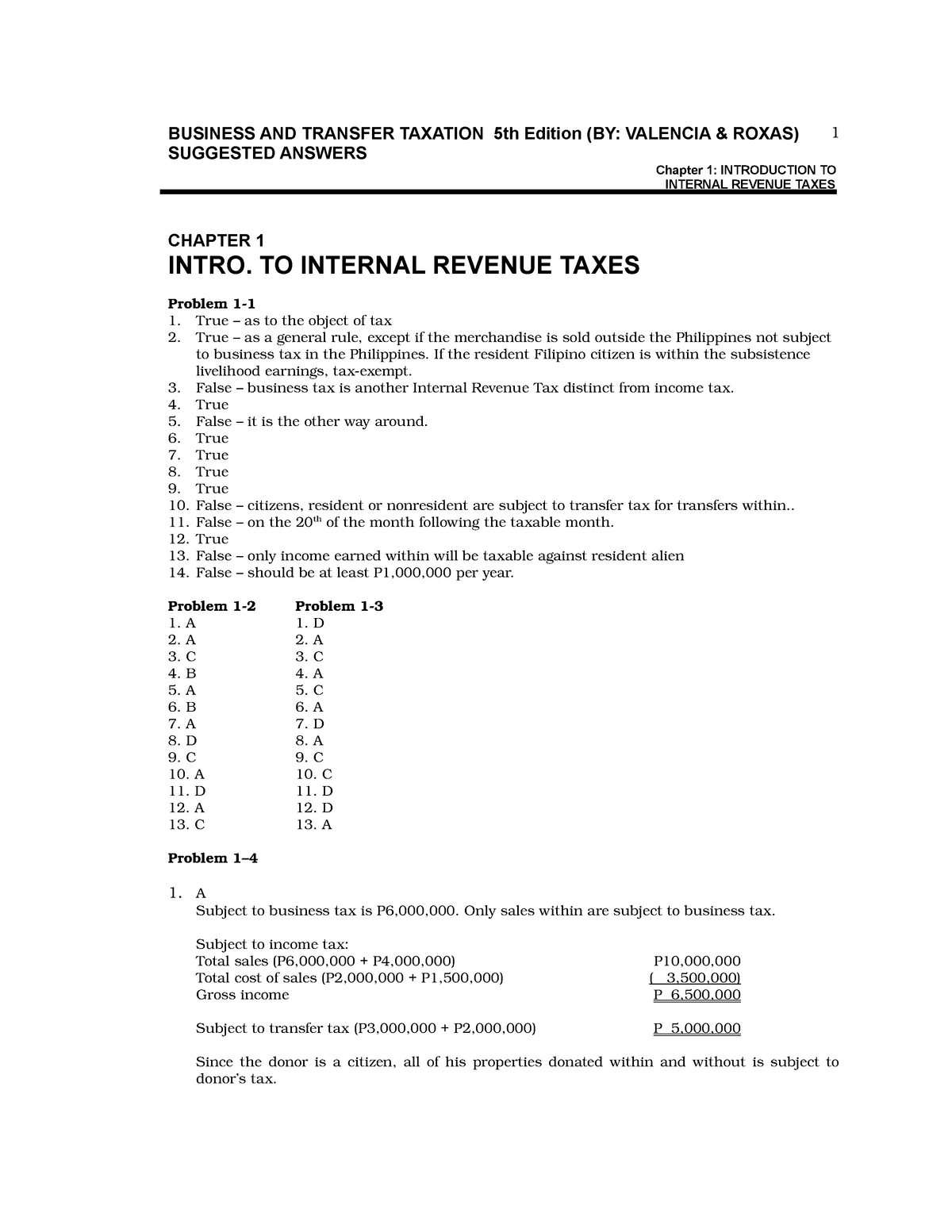 Solution Manual Transfer And Business Taxes By Valencia Chapter 1 ...