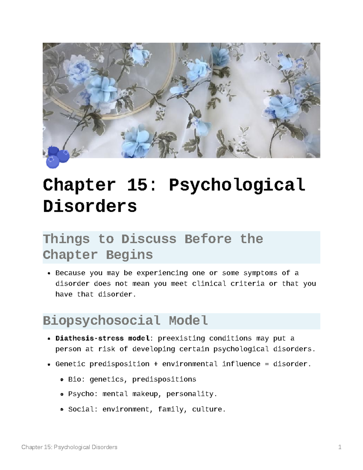 Chapter 15 Psychological Disorders - N Chapter 15: Psychological ...