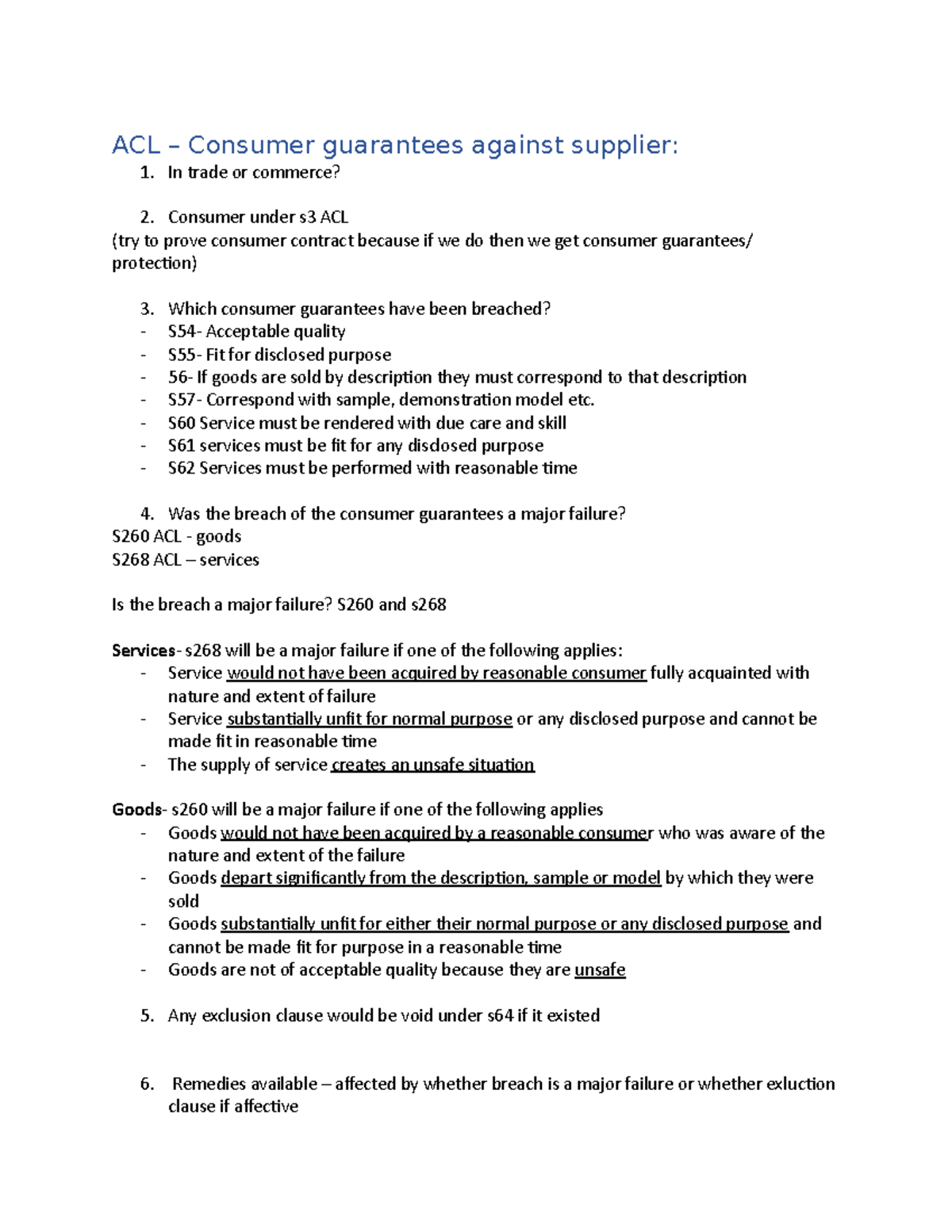 Legal Australian consumer laws ACL Consumer guarantees against