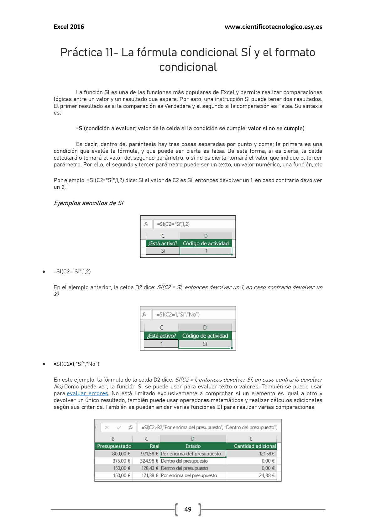 11 Formato Condicional Práctica 11 La Fórmula Condicional SÍ Y El Formato Condicional La 8880