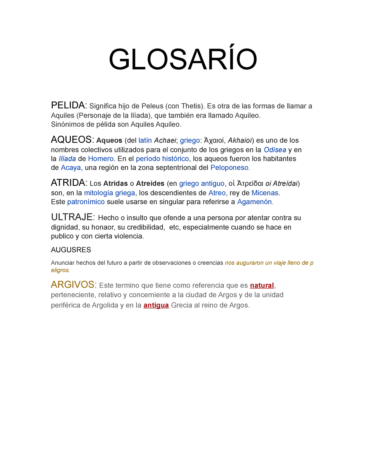 Glosar o PARA EL Miercoles GLOSAR O PELIDA Significa hijo de