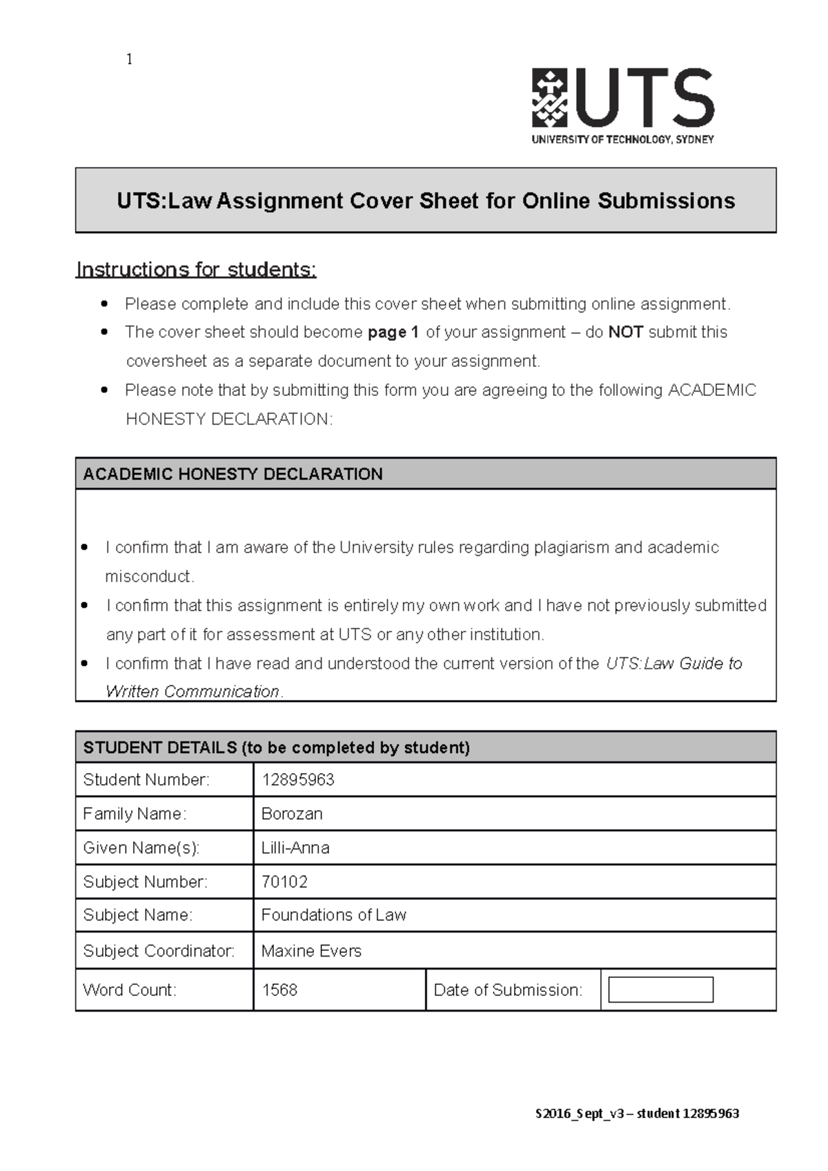 Statutory Interpretation - 1 UTS:Law Assignment Cover Sheet for Online ...
