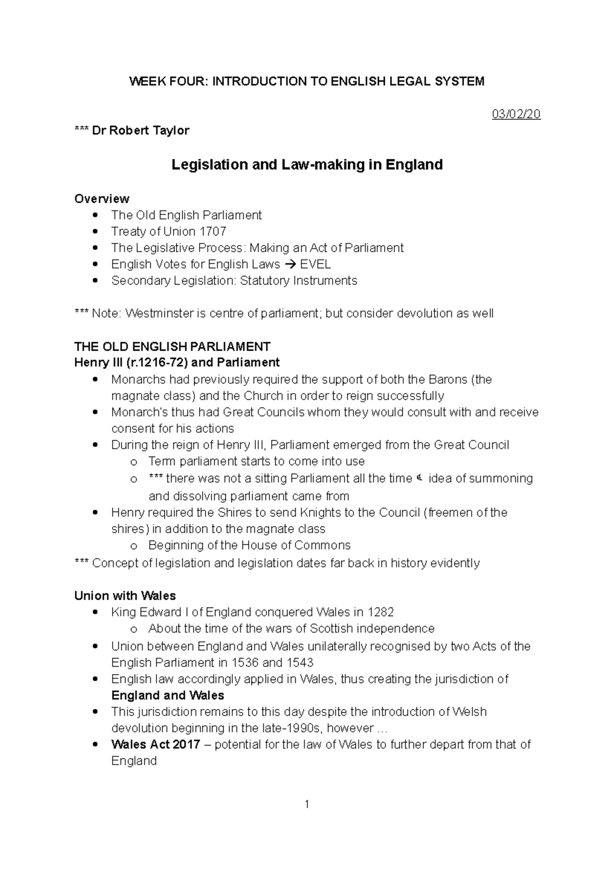 Week 4 LS1528 - WEEK FOUR: INTRODUCTION TO ENGLISH LEGAL SYSTEM 03/02 ...