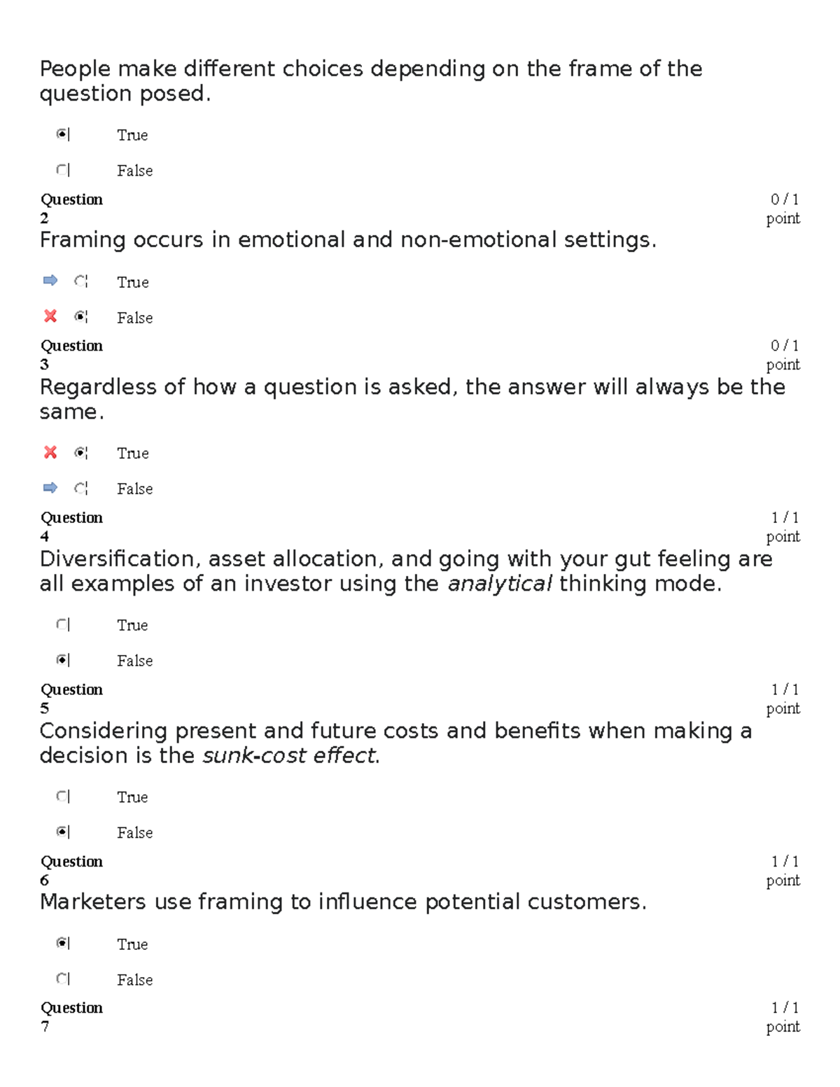 Quiz 3 BFinance - Behavioral Finance - People Make Different Choices ...