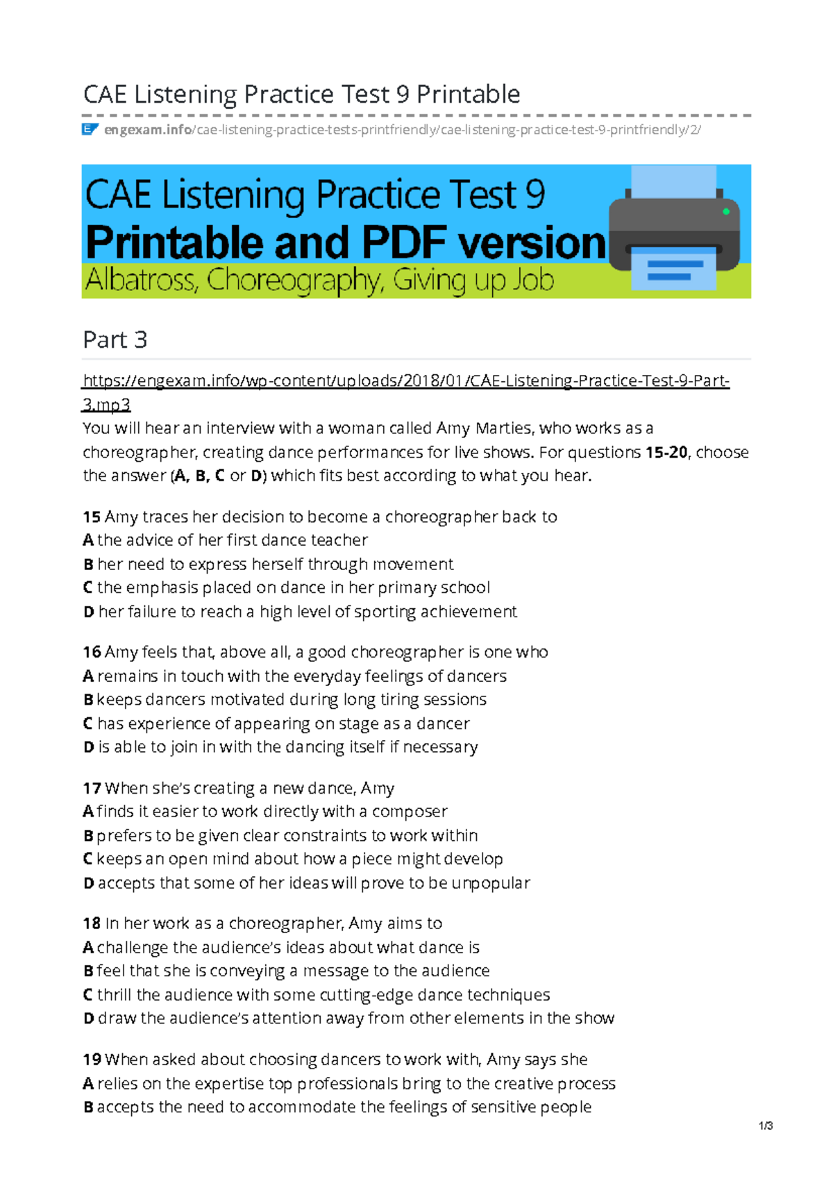 Engexam.info-CAE Listening Practice Test 9.2 Printable - CAE Listening ...