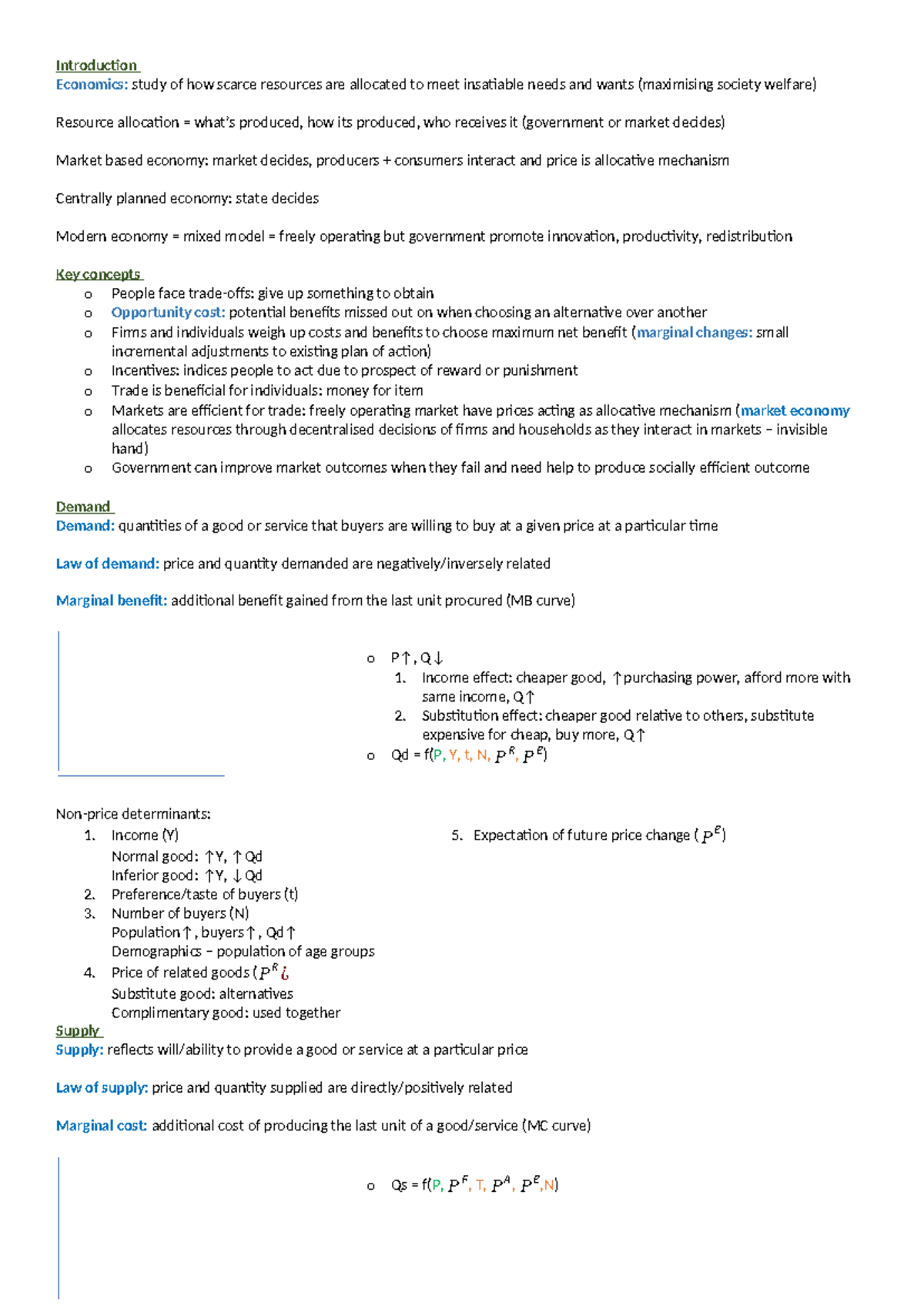 Mid sem econs exam notes - Introduction Economics: study of how scarce ...
