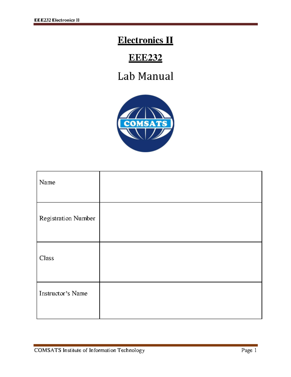 Electronics II lab manual, Isb Electronics II Electronics II Lab