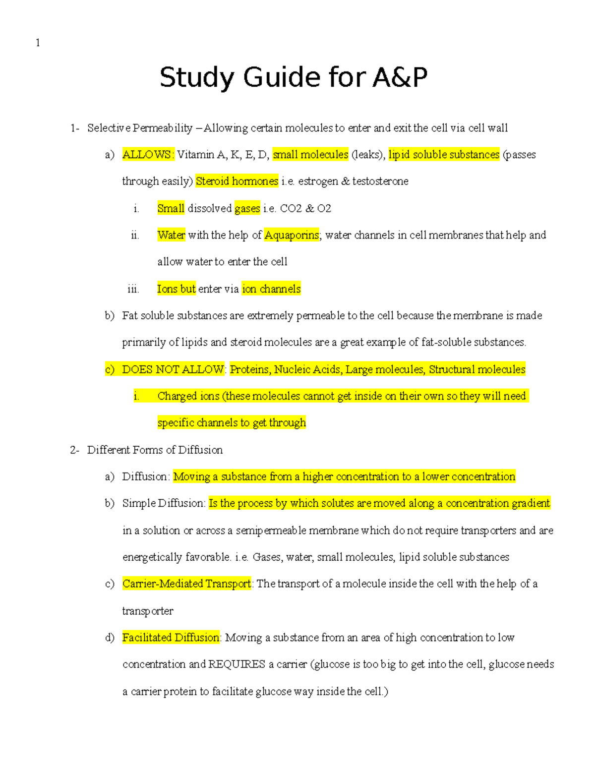 Study Guide Exam 1 Review with Notes and Questions - Study Guide for A ...