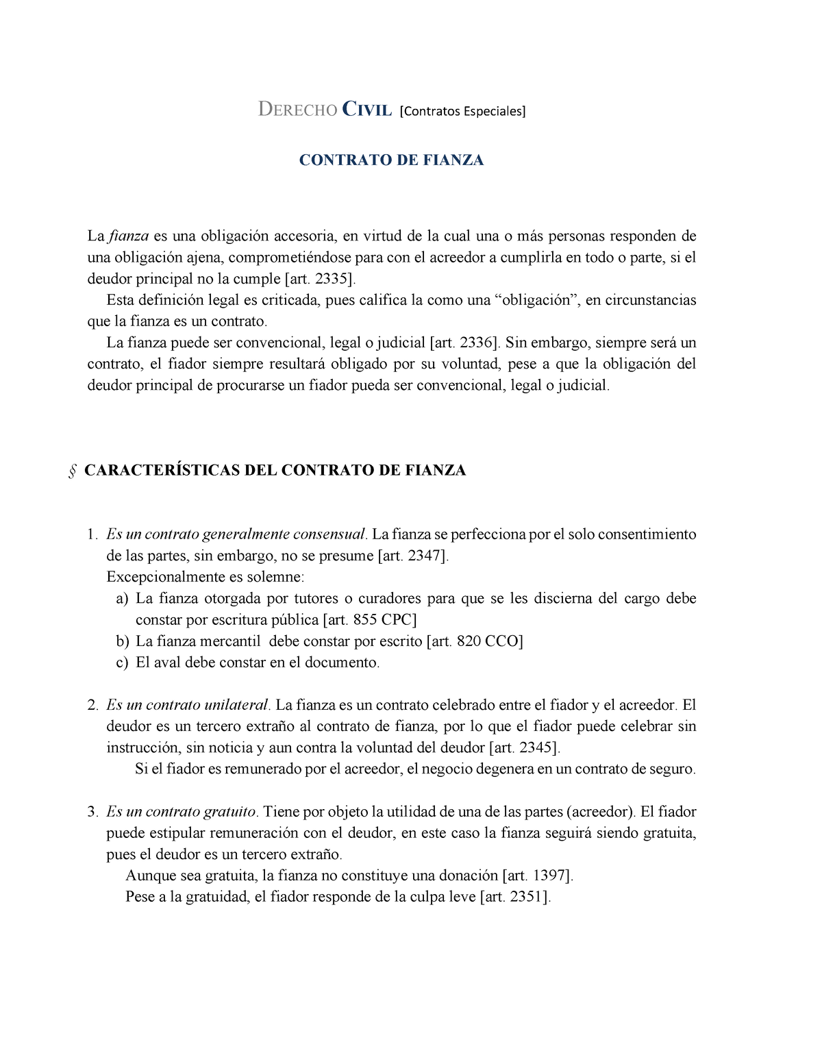 Contratos Fianza Derecho Civil Contratos Especiales Contrato De Fianza La Fianza Es Una 1104