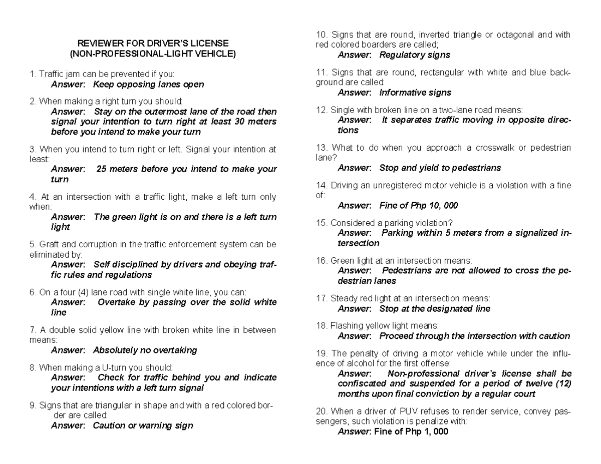 Questionnaire for NON Professional Driver's Edited - REVIEWER FOR ...