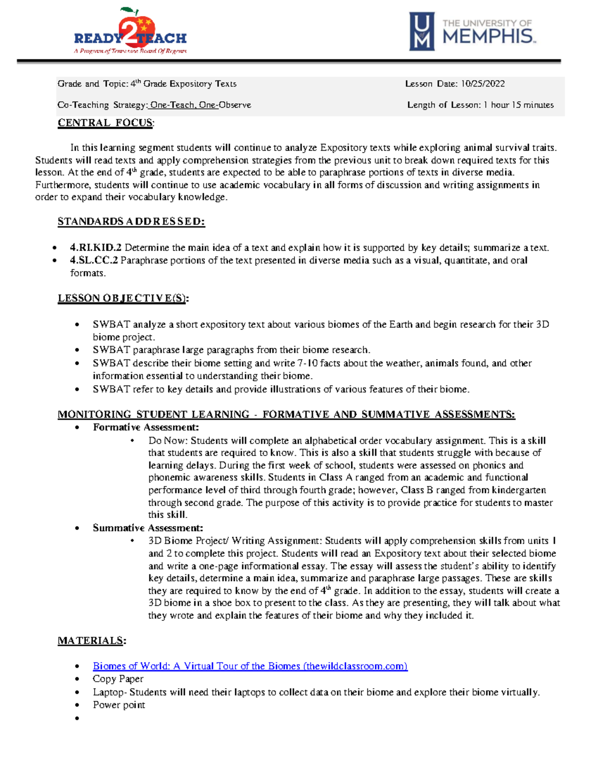 Lesson Plan Expository Texts - Grade and Topic: 4th Grade Expository ...