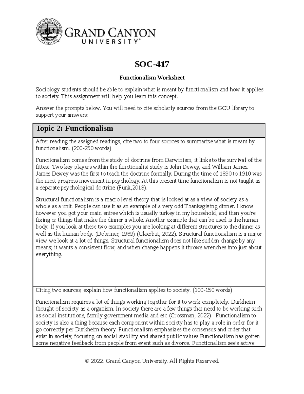 Functionalism - Notes - SOC- Functionalism Worksheet Sociology students ...