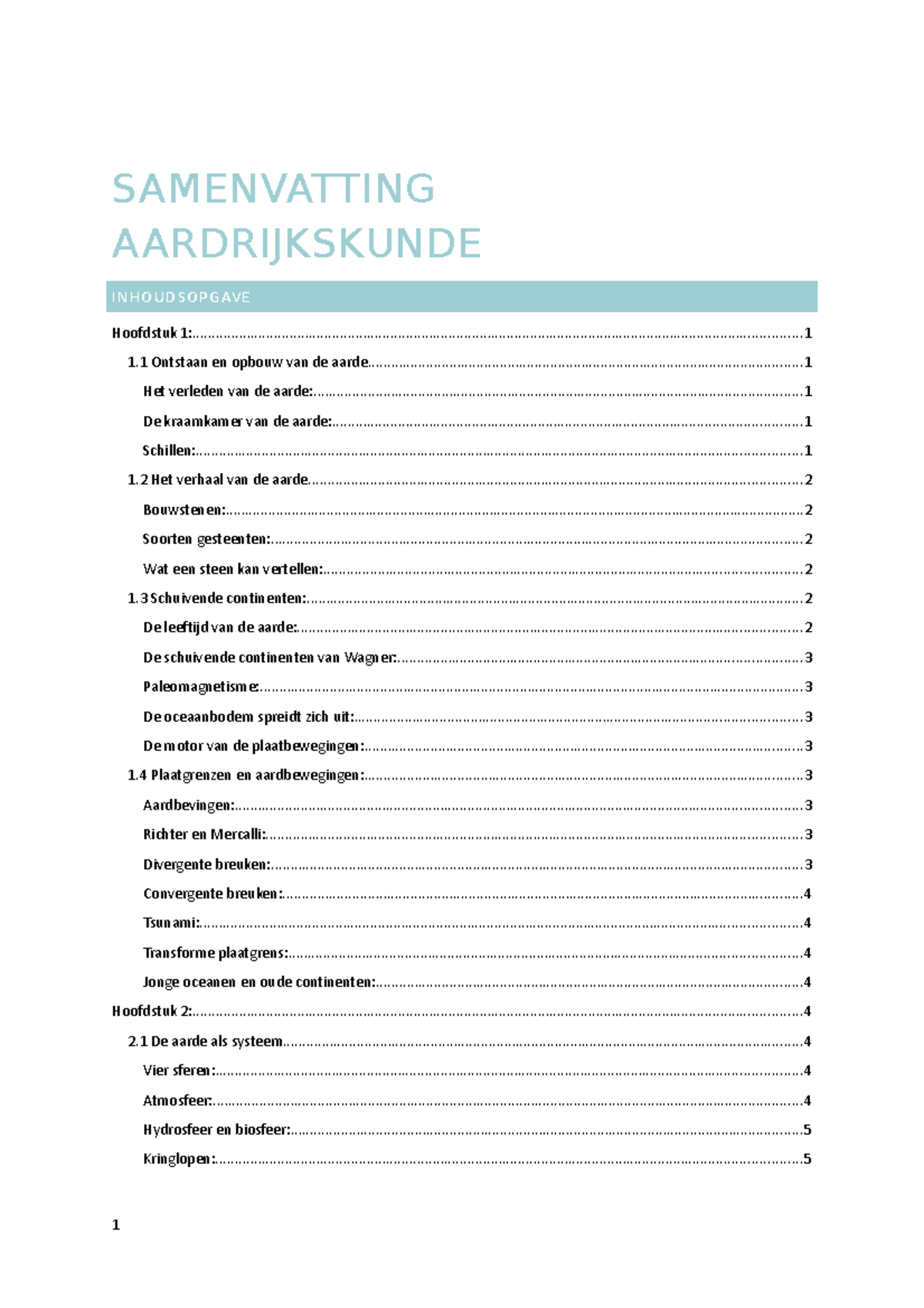 Aardrijkskunde Samenvatting Samenvatting Aardrijkskunde Hoofdstuk Studeersnel