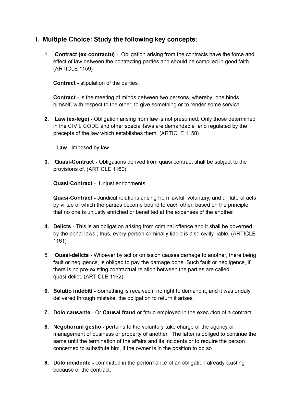 Oblicon Reviewer - Summary Accountancy - I. Multiple Choice: Study The ...