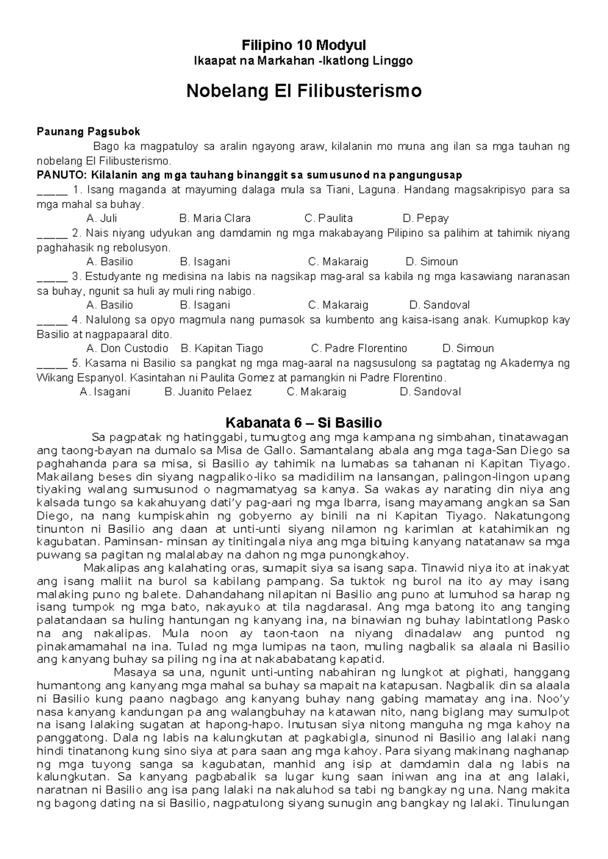 Q4 Filipino 10 EL Filibusterismo WEEK 3 - Filipino 10 Modyul Ikaapat Na ...