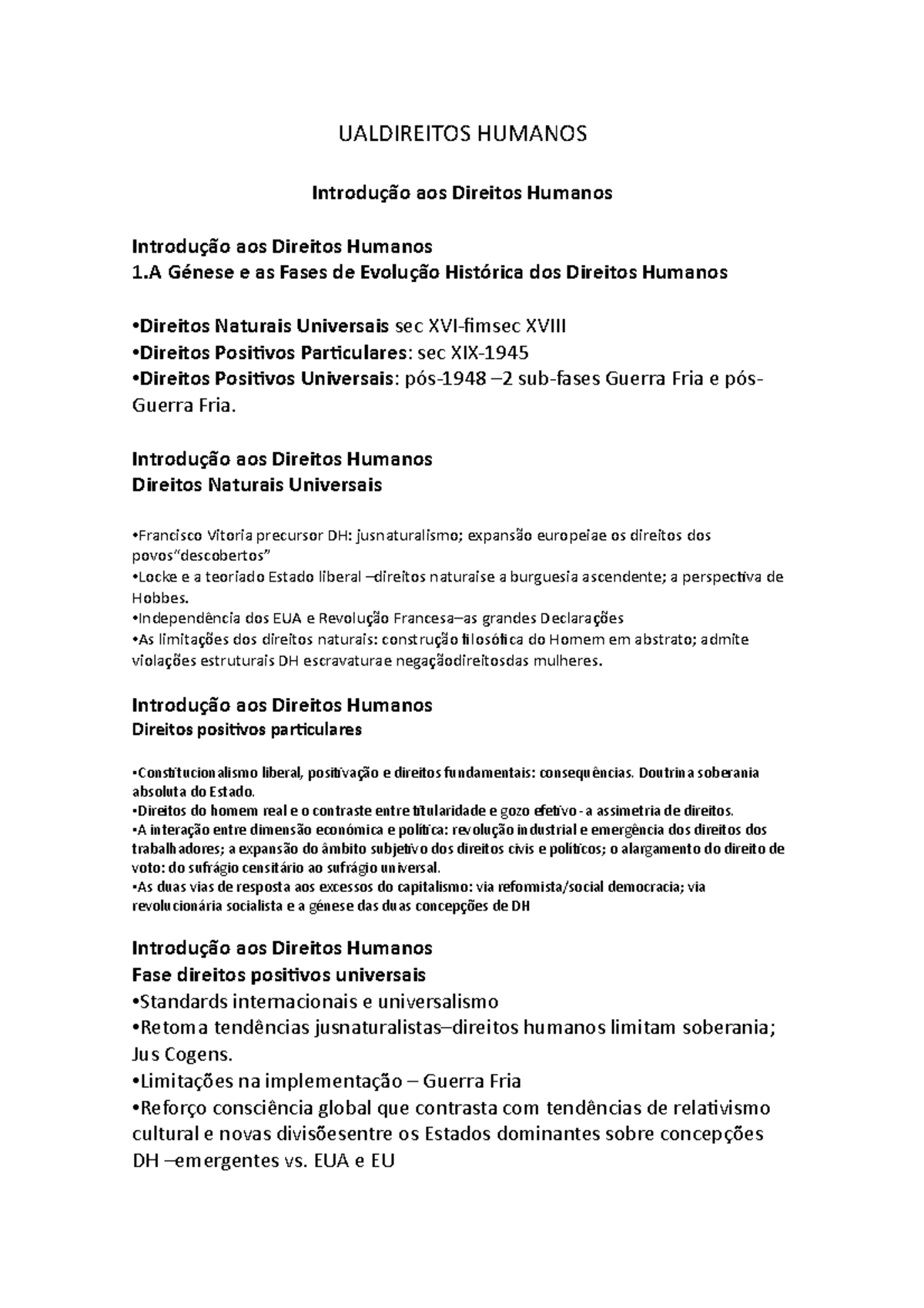 Introduçao aos Direitos Humanos - UALDIREITOS HUMANOS Introdução aos 