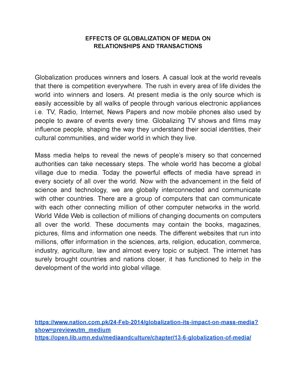 role of media in globalization essay