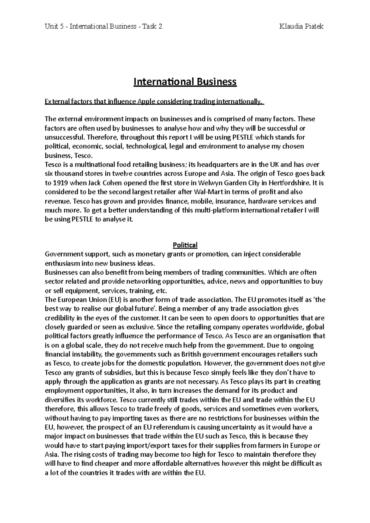 unit 5 international business assignment 2 studocu