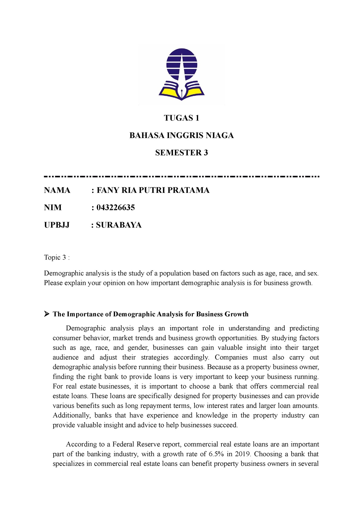 Tugas 1 Bahasa Inggris Niaga (ADBI4201)-1 - TUGAS 1 BAHASA INGGRIS ...