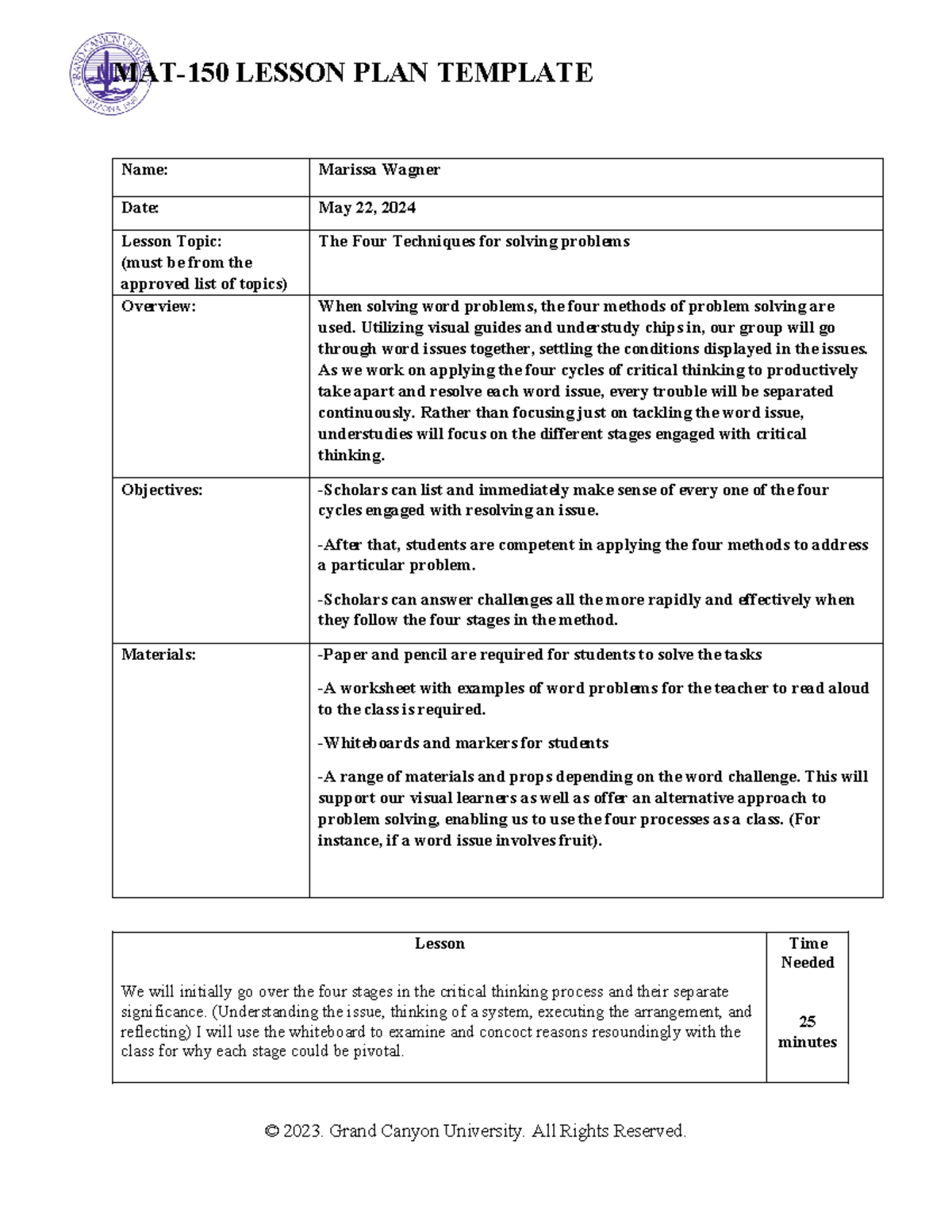 Lesson Plan For Math-150 - Mat-150 Lesson Plan Template Name: Marissa 