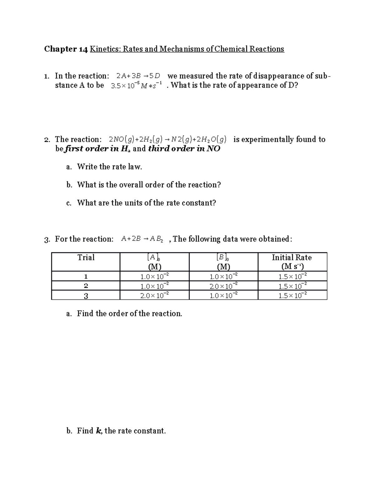 Chapter 14 Kinetics - Chapter 14 Kinetics: Rates And Mechanisms Of ...