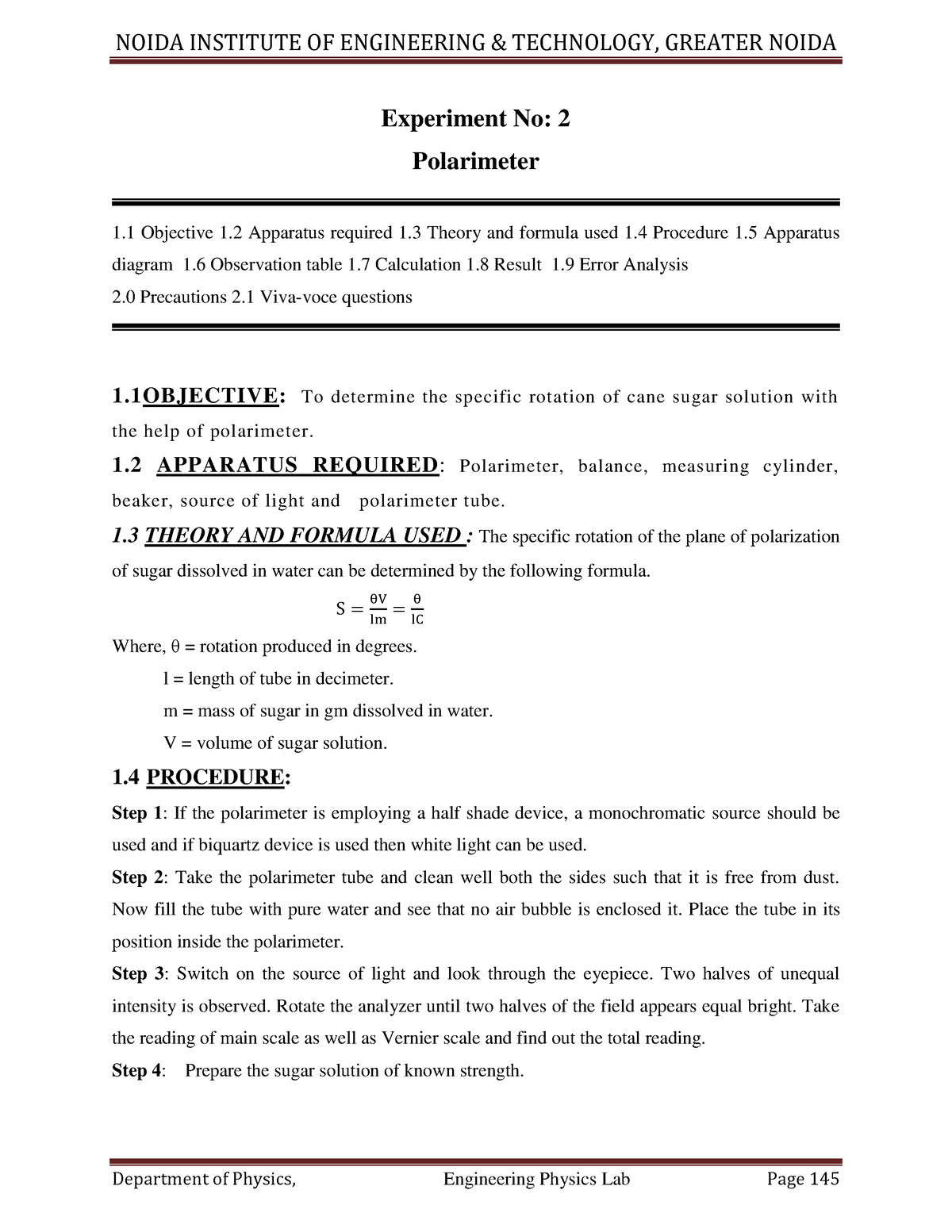 PDF) Under graduate Physics Laboratory Manual for PH1005 SGSITS Physics  Laboratory